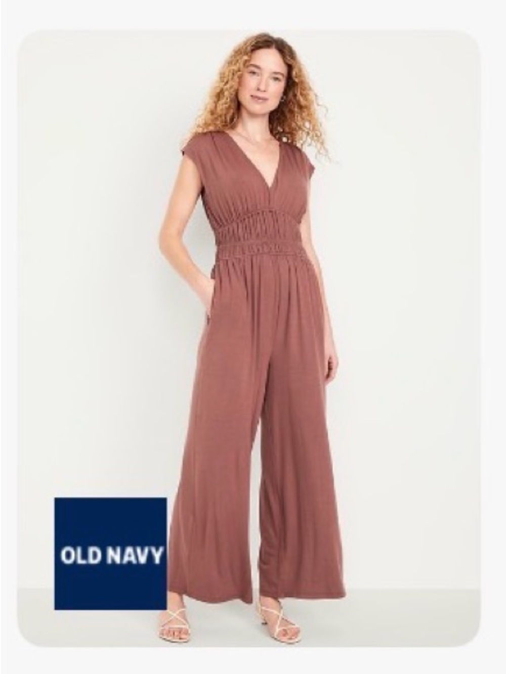 Old Navy Dusty Rose V-Neck Wide-Leg Jumpsuit